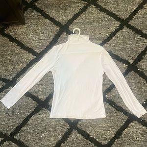 Ruffle Ribbed Lettuce Trim Turtleneck Tee